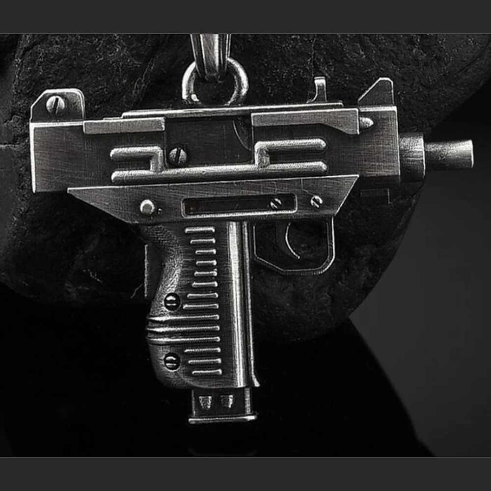 

Uzi submachine gun Pure tin personality pendant necklace men's retro style hot sale sweater chain necklaces for women