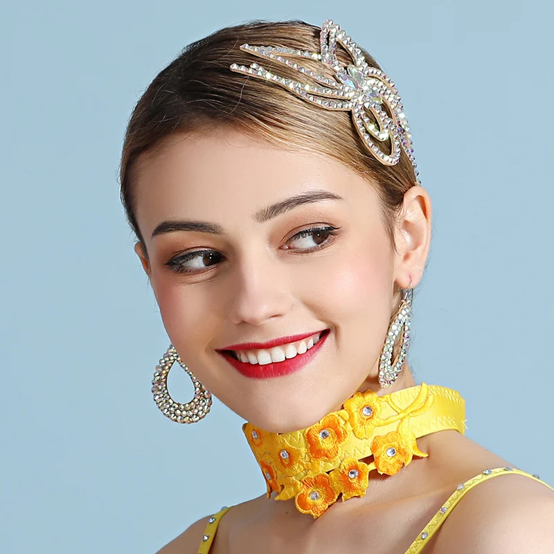 Latin Ballroom Dance Accessories Lady Cowhide Middle East Diamond Headdress Women Flamengo Competition Performance Wear DNV12391 |