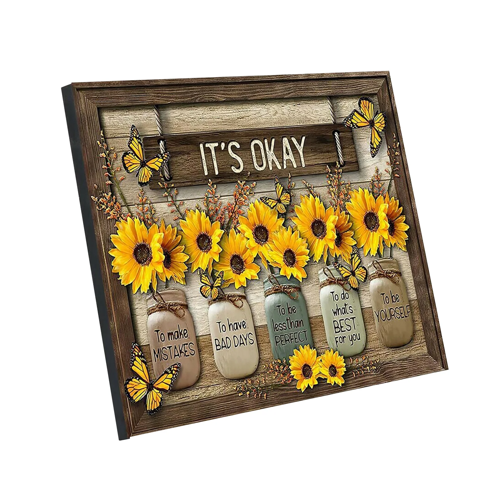 

Деревянная настенная Художественная печать подсолнухи бабочка вдохновляющие цитаты картина в рамке деревенский подвесной Декор это ок бл...