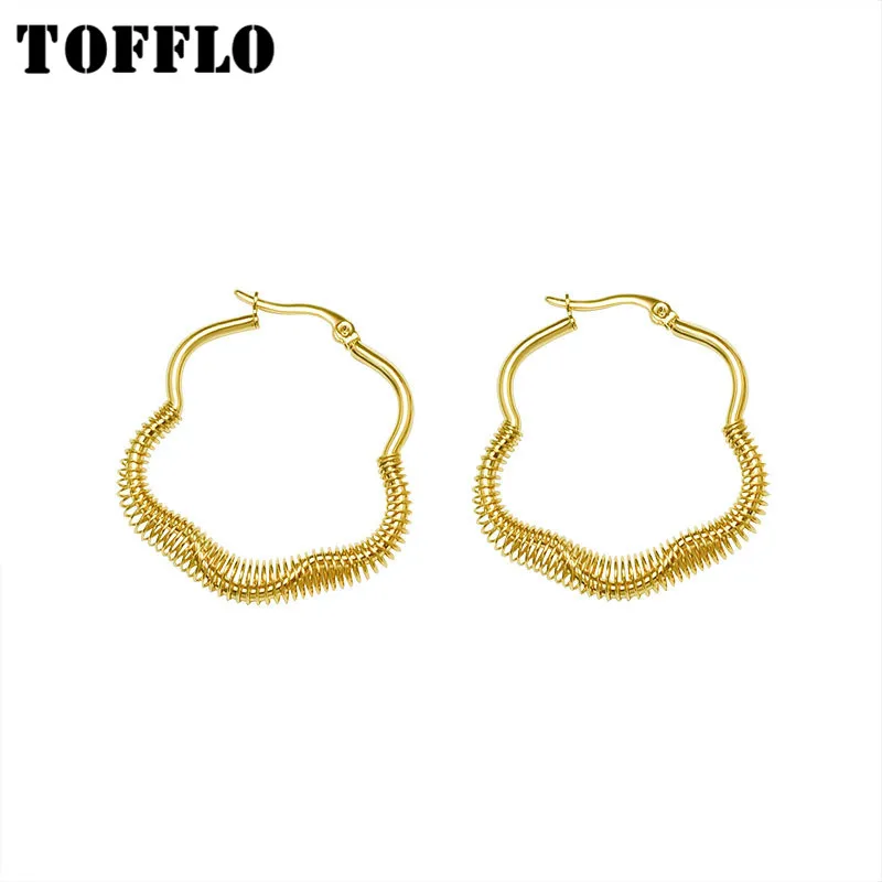 

TOFFLO Stainless Steel Jewelry Flower Spring Wire Earrings Women's Fashion Accessories BSF280