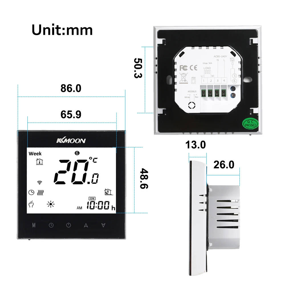 

Digital Underfloor Heating Thermostat for Electric Heating System Floor & Air Sensor Energy Saving Room Temperature Controller