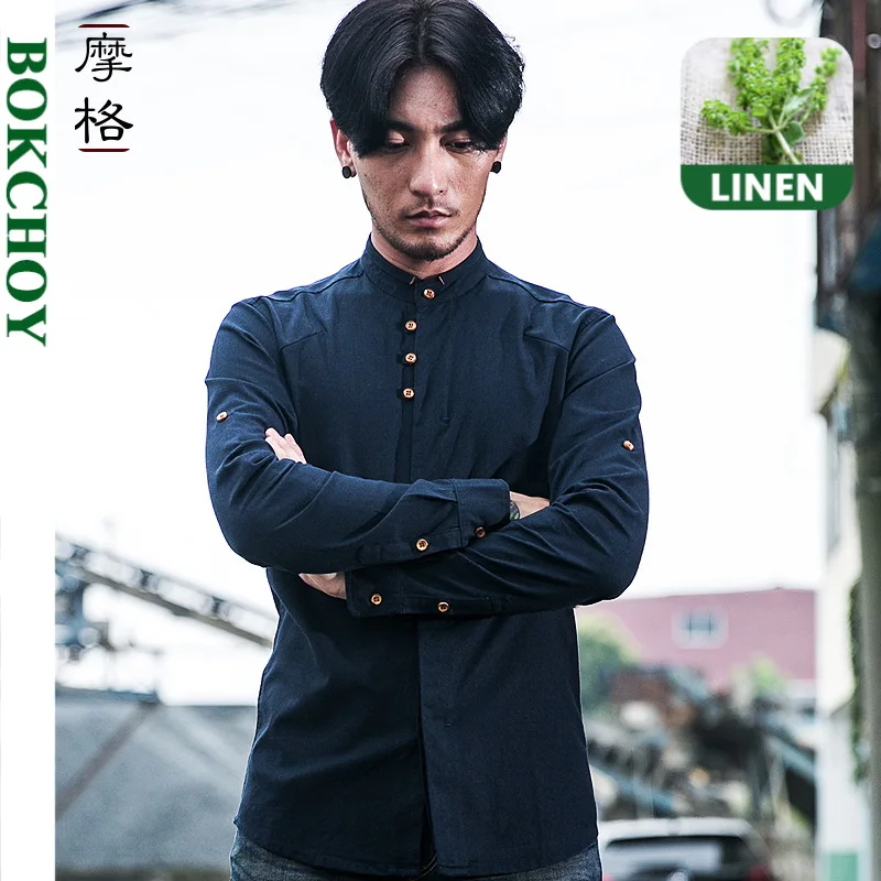 Рубашка Мужская льняная с длинным рукавом Повседневная Удобная дышащая рубашка