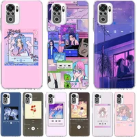 silicone phone case for xiaomi redmi note 11 10 pro 10s 9s 8t 9 8 7 7a 8a 9a 9c k40 aesthetic anime girl shell cover funda coque