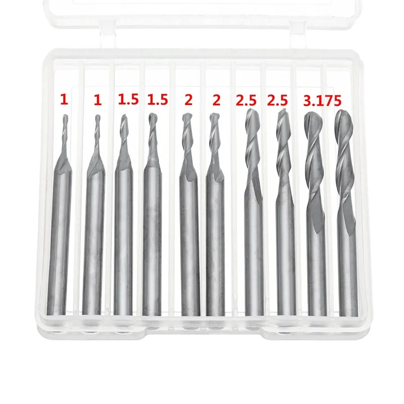 

10pcs 1mm-3.175mm 2 Flutes 1/8 Inch CNC Cutting Tool End Mills End Milling Cutter Set Shank Carbide Ball Nose for Wood Working