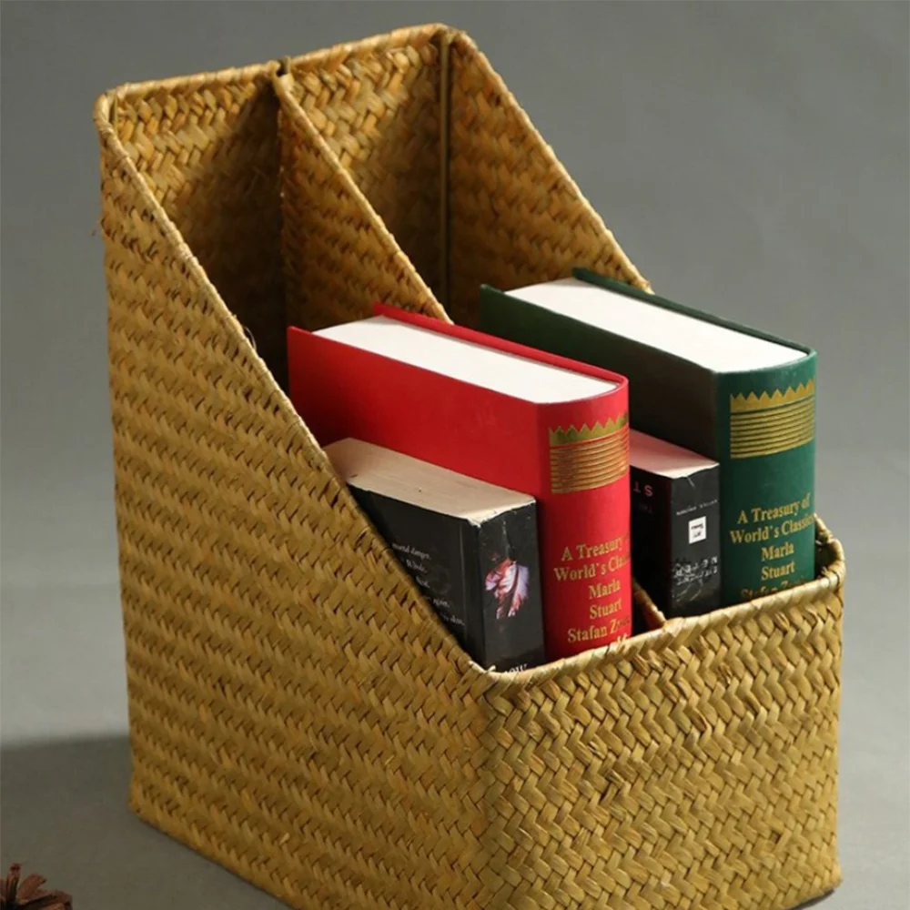 

Hand-woven Desktop Document & Mail Organizer Wicker Storage Basket Storage Box for Office (Brown)