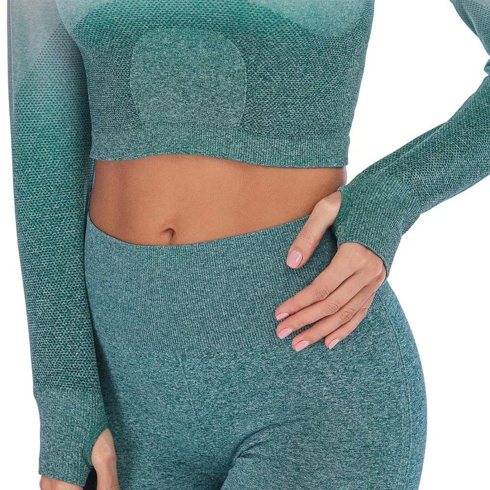 Женский укороченный топ Dtylean бесшовный с длинным рукавом для занятий йогой