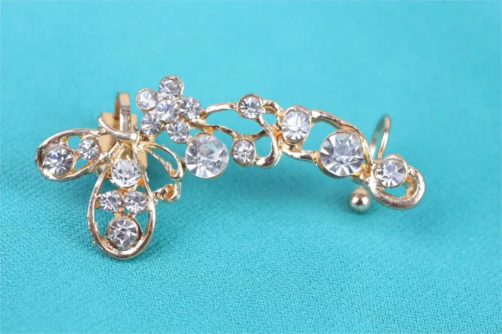 1 шт. новый дизайн шикарные ретро хрустальные бабочки цветы Золотые ушные манжеты