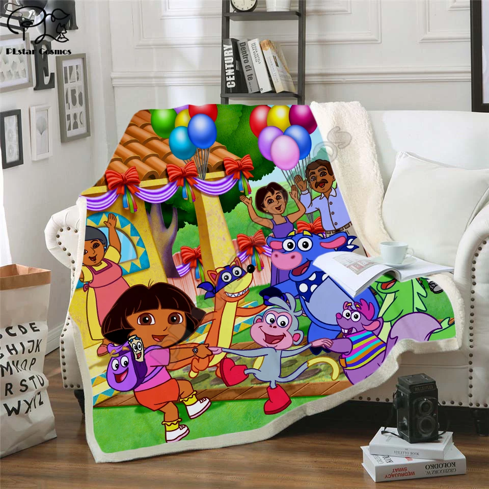 

Throw blanket Dora Cartoon funny 3D Velvet Plush Blanket Bedspread For Kids Girls Sherpa Blanket Couch Quilt Cover Travel 02