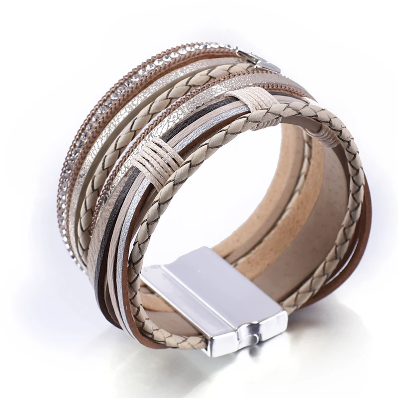 Женский плетеный кожаный браслет ALLYES многослойные браслеты в богемном стиле с