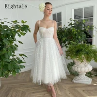 eightale white glitter prom dresses 2021 spaghetti strap a line tea length backless custom made arabic wedding party gowns