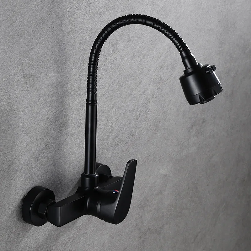 

Black Brass Pot Fillerwall Mounted Kitchen Faucet Cold And Hot Single Hole Tap Rotate Tap Pull Out Kitchen Sink Faucet Crane