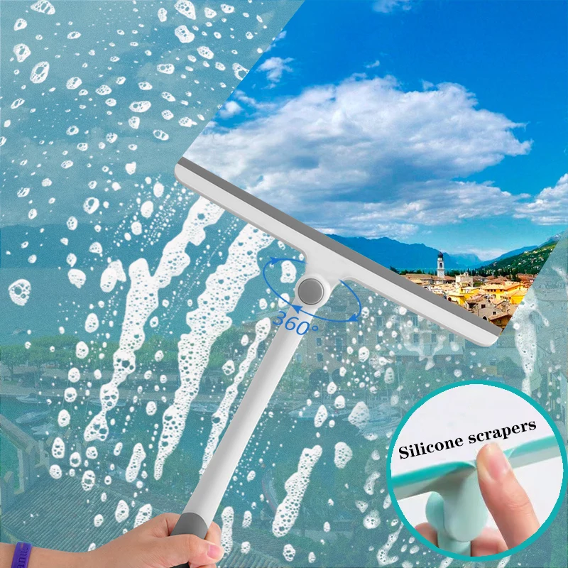 Window Washing Brush Glass Wiper Blade Cleaner With Long Handle Double-Sided Rotating Silicone Squeegee Household Cleaning Tools | Дом и сад