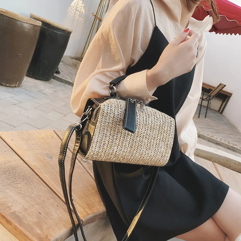 Новая летняя модная женская сумка из кожи+ Соломенные Сумочки PU сумка на плечо маленькие сумки через плечо на молнии для женщин сумки-мессенджеры