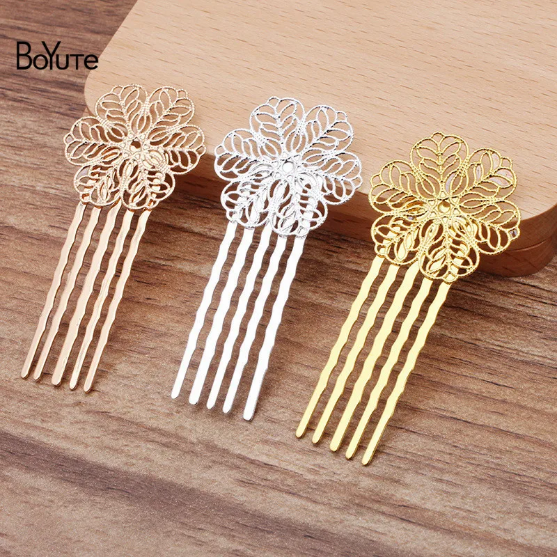 30x62MM Hair Comb BoYuTe(10 шт./лот) 5 зубов металлическая филигрань цветок гребень для волос Тиара Diy Свадебные аксессуары для волос - Цвет: 30x62MM Hair Comb