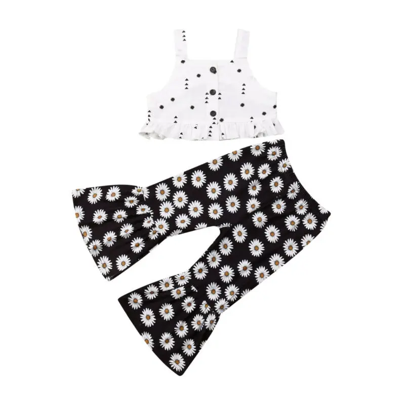 

Toddler Kids Baby Girls Outfits Clothes Summer Crop Tops+Floral Pants Bell Bottoms Trousers 2PCS Set 1-6Y