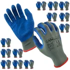 Защитные рабочие перчатки для мужчин и женщин, полиэстер, синий захват, латексные резиновые перчатки, 24 шт.12 пар