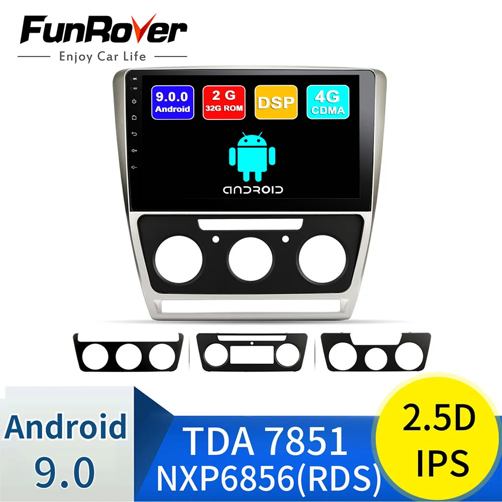 FUNROVER android 9,0 2.5D+ ips автомобильный dvd мультимедийный плеер для Skoda Octavia 2008-2013 A 5 A5 Авторадио Стерео gps навигация DSP