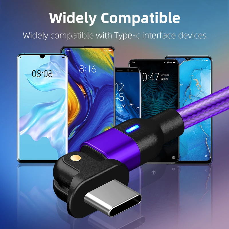 

180 Degree USB Cable Rotate Type C 3A Fast Charge Wire Type C Cord USB-C For Samsung Galaxy Xiaomi Huawei Mobile Phone Data Line