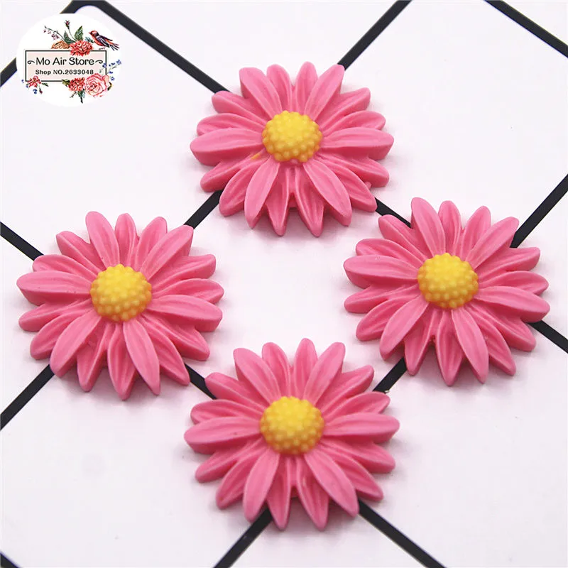 20pcs 26mm mixed color daisy flower resin flatback cabochon diy jewelryphone decoration art accessories no hole free global shipping