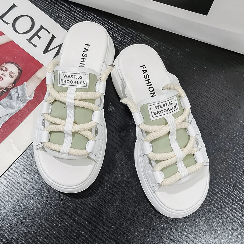 

2020 Summer New Sandals and Slippers Women's Thick-soled Fashion All-match Half-support Slippers Women's Net Red Ins Trendy Shoe