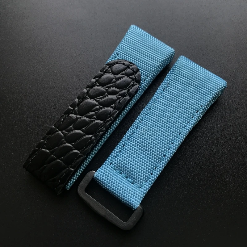 25mm Black Blue Gray Red Nylon Canvas With Crocodile Leather Watchband For Richard Mille RM50 RM53 Watch Strap band Bracelet