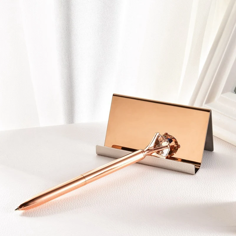 

2 Pack Stainless Steel Business Cards Holders (Rose Gold) & 1x Acrylic Square Pen Pencil Ruler Holder Clear/Rose Gold