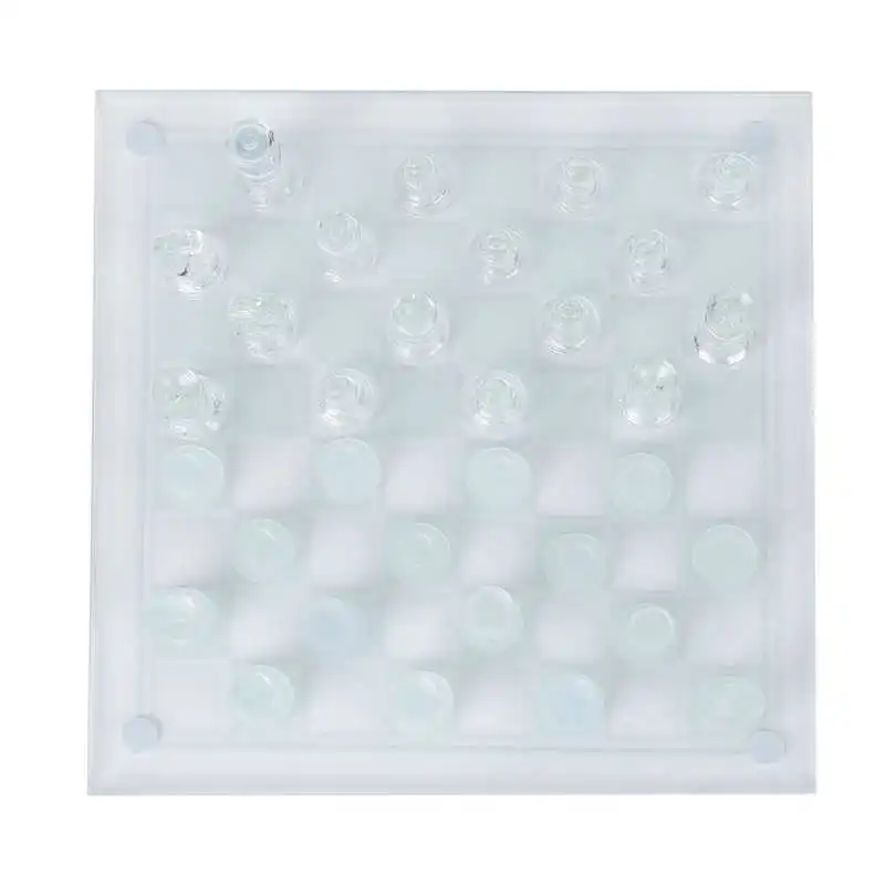 

25x25cm Dull Polish Glass Crystal International Chess 1 Checkerboard and 32 Chessman