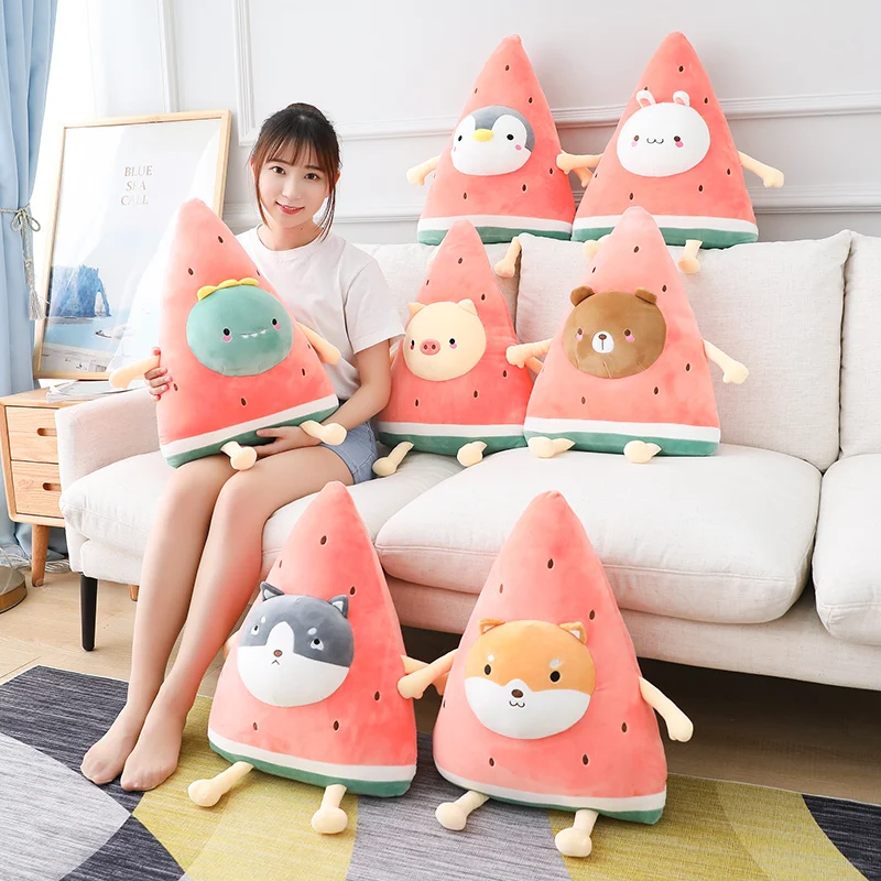 

60CM Kawaii cute watermelon animal Shiba Inu Husky plush pillow toy doll family room decoration baby gift comfort
