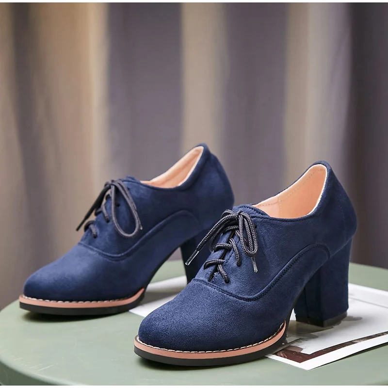 MCCKLE Autumn Shoes Women Pumps Suede Nubuck Lace Up Chunky Heels Ladies Fashion Platform Female Shoes Casual New Footwear