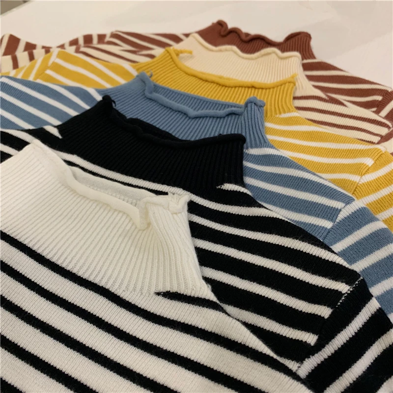 6 цветов осень 2019 корейский стиль водолазка тонкие футболки с длинными рукавами