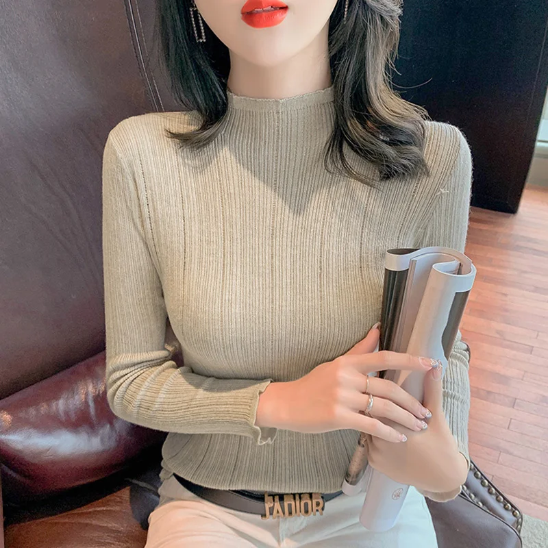 Half high collar sweater long sleeve niche chic bottoming shirt 2021 new autumn women's design French top