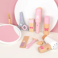 new wooden haircut toy set beauty wood hairdressing girls makeup set simulation pretend play wooden toys for kids