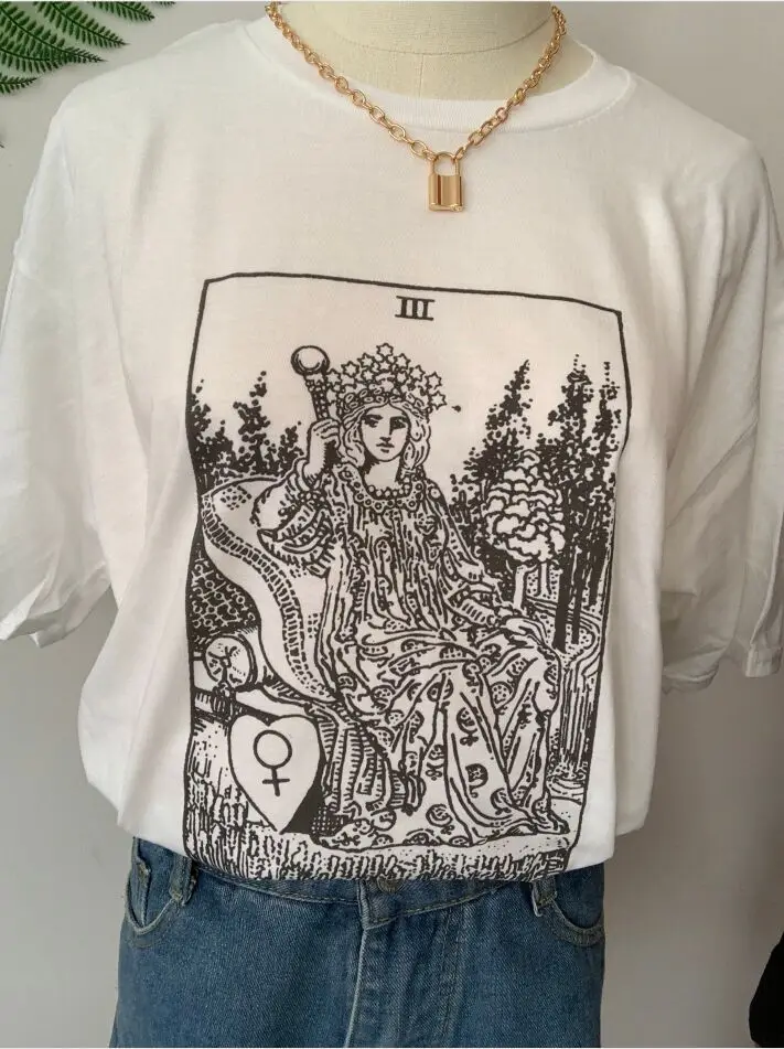 Sunfiz YF The Empress Tarot, футболка с картами, мажор, Аркана, гадания, оккультная футболка, повседневная женская хлопковая Футболка с круглым вырезом