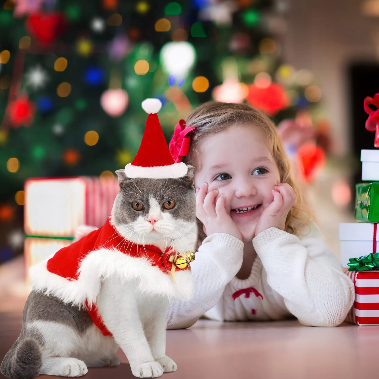 

Christmas Cat Scarf and Hat Set Pet Cat Christmas Cloak Costume Adjustable Santa Cosplay Cat Cape Santa Clothes For Cats Puppies