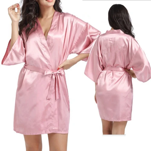 pink blank Дешевая атласная Халат для женщин кимоно для невесты robe Короткие Свадебные вечерние свадебный подарок подружки невесты темно-розовый кимоно халаты - Цвет: pink blank