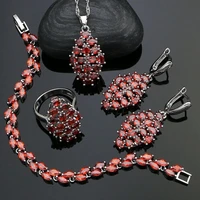 sweet 925 silver bridal jewelry sets for women red stone cubic zirconia earringspendantnecklaceringbracelet