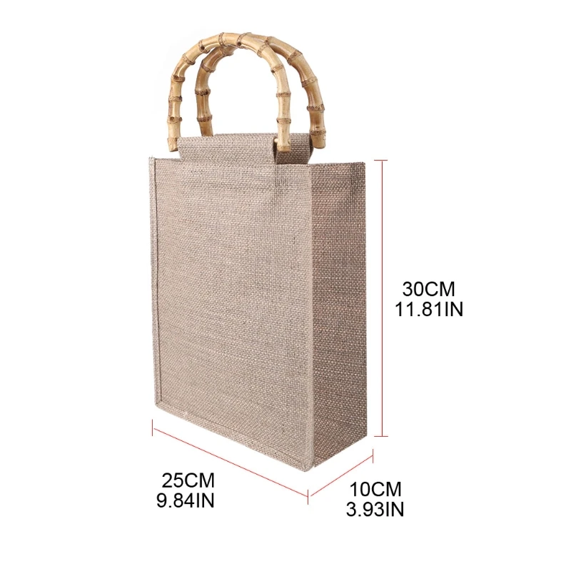 

Portable Burlap Jute Shopping Bag Handbag Bamboo Loop Handles Reusable Tote Grocery Bags Burlap Tote Bags with Handles