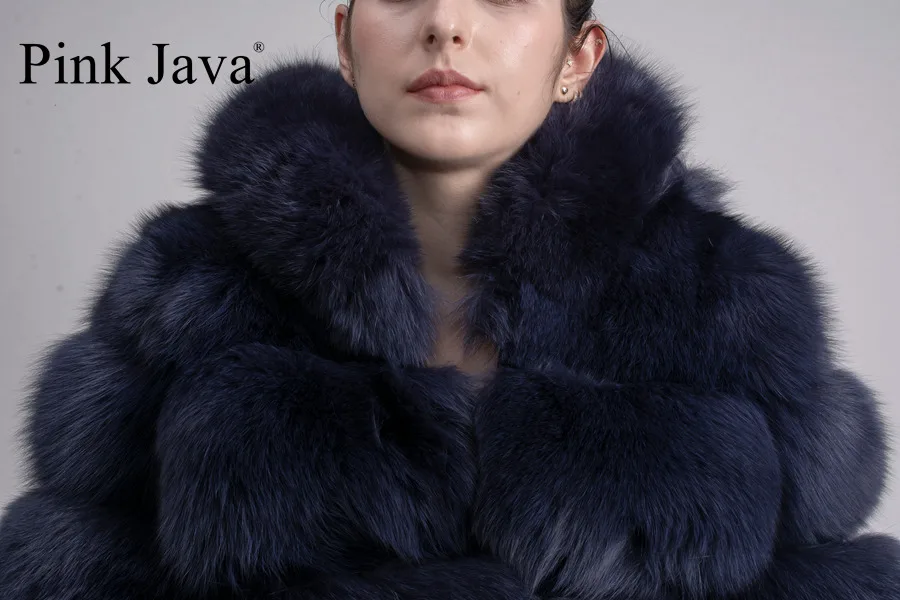 Розовая Java QC8143 новое поступление женское зимнее плотное меховое пальто из натурального Лисьего меха куртка с капюшоном стоячая верхняя одежда с воротником толстовки из лисьего меха