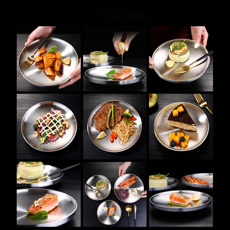 304 двухслойная тарелка из нержавеющей стали с защитой от нагрева посуда