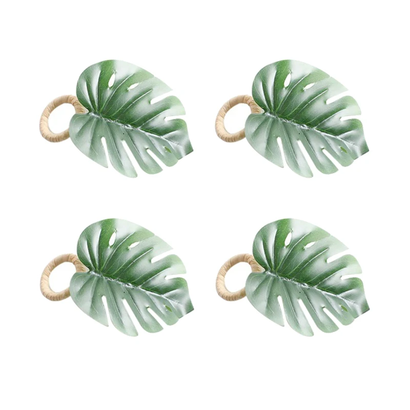 

4 Pcs Napkin Buckles Simulation Green Leaves Napkin Clasps Napkin Rings for Party Dinning Table Decorations