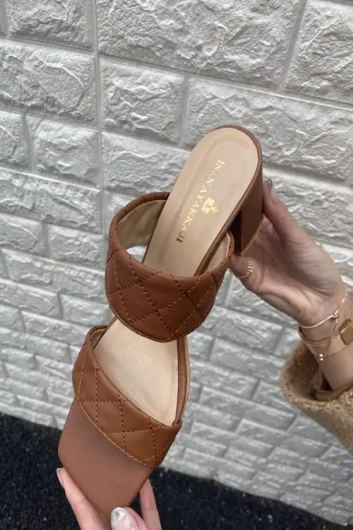 

TUGBA Women Quilted Stitching Detail Two Band High-Heeled Slippers