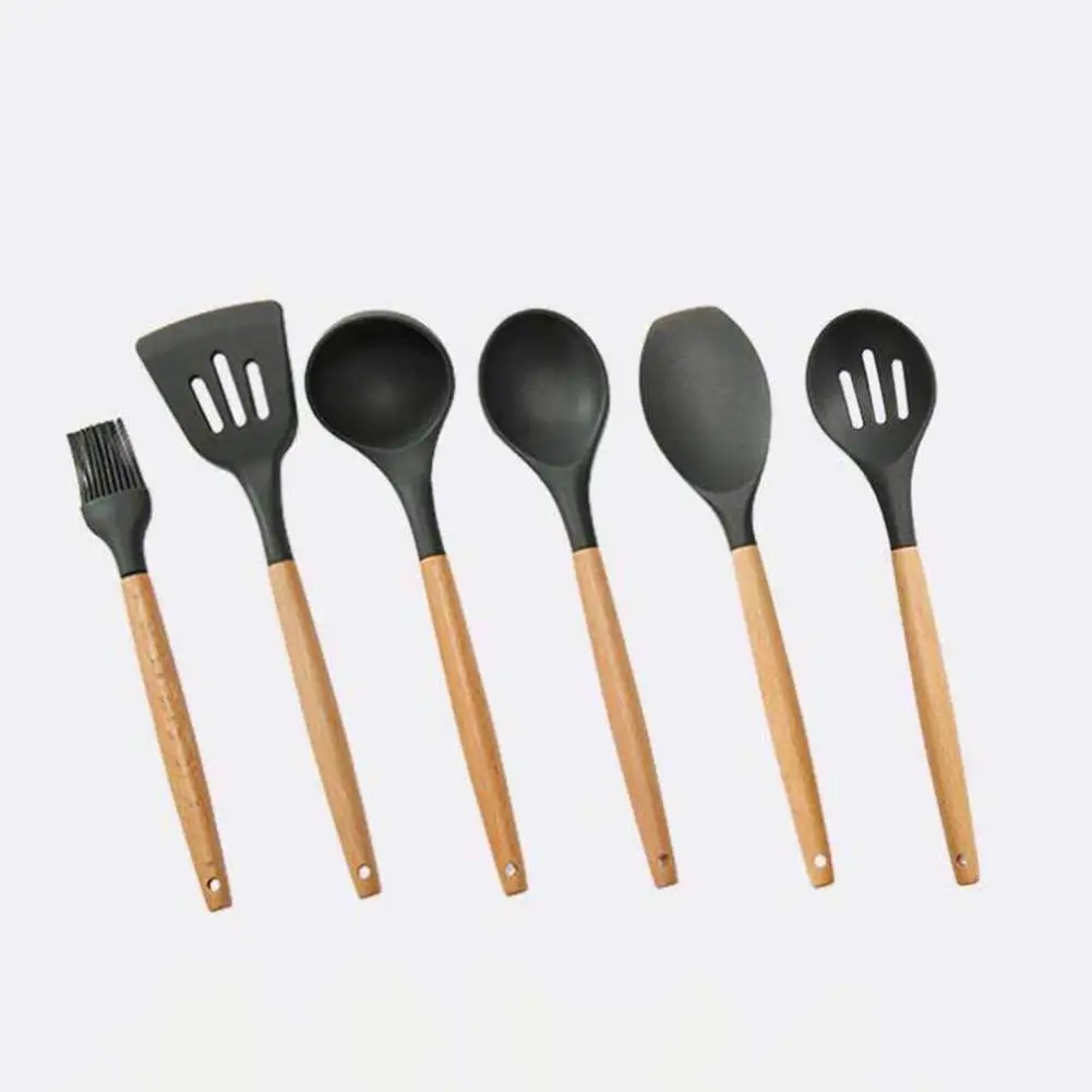 Набор силиконовой посуды с деревянной ручкой инструменты для приготовления пищи