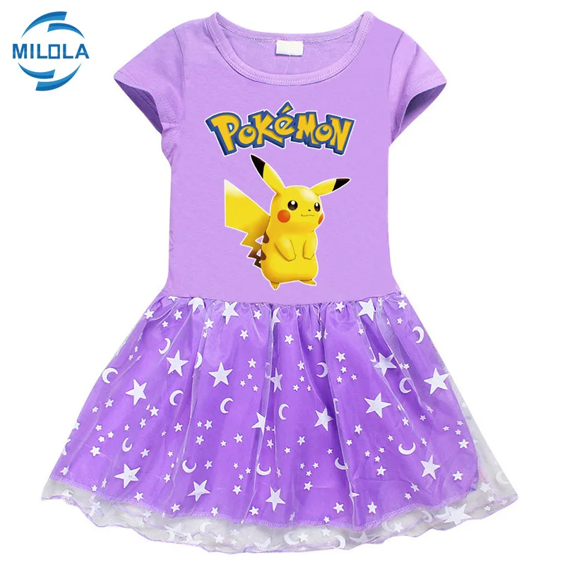 Детское летнее хлопковое платье с коротким рукавом и принтом Покемон го | Детская