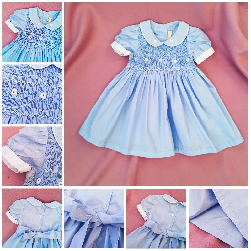 

2021 Girls Smocking Dress Baby Handmade Smock Clothes Children Peter Pan Collar Embroidery Frocks Infant Princess Smocked Dresse