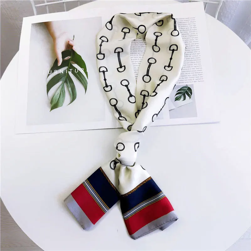 

2021 New Elegant Long Skinny Neck Collar Scarf Stole Women V Letter Love Heart Plaid Printed Stain Head Hair Scarves Bandana