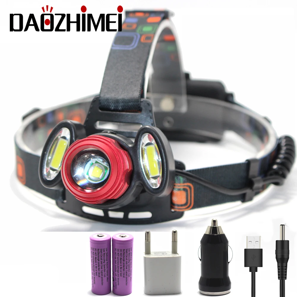 

Headlamps 6000lumens XM-L T6+2COB LED Rechargeable Head Torch 4Mode Waterproof Lantern by 18650 battery for Fishing Hunting