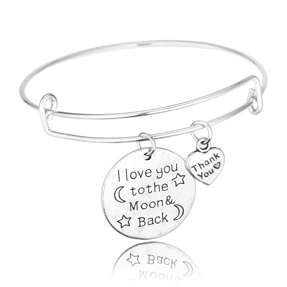 12 шт. Thank You Heart I Love To The Moon &amp Back круглые браслеты с подвесками для семьи мамы папы