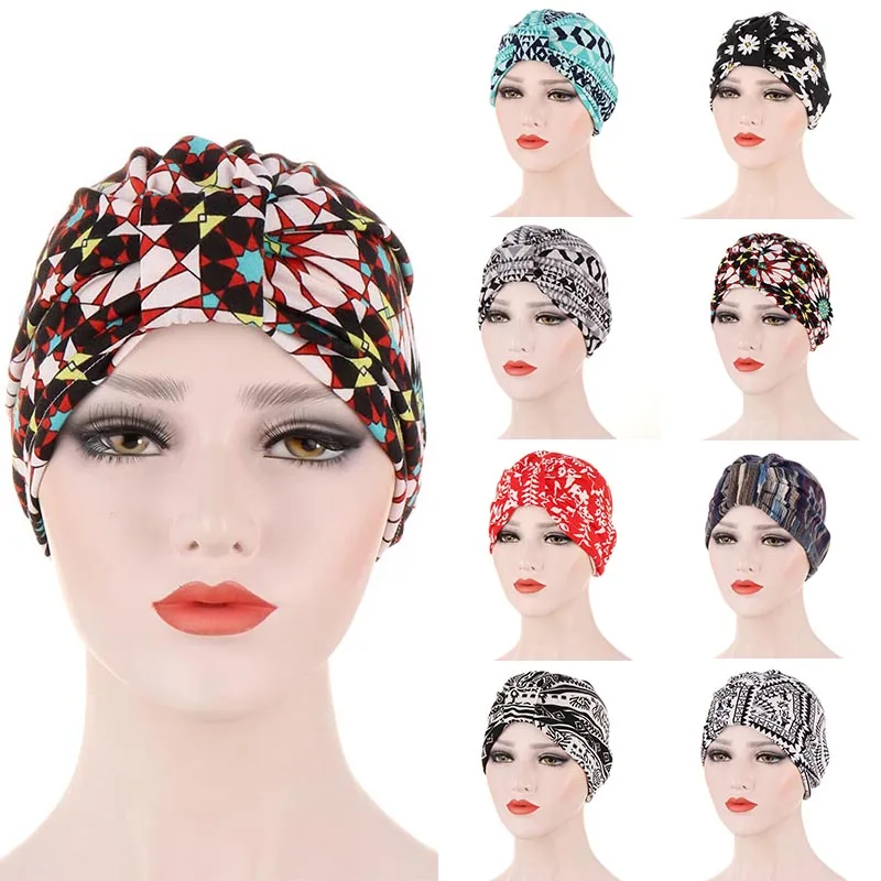 

New muslim turban caps headdress turban bonnet for women Chemotherapy print inner hijab caps arab wrap islamic headscarf hat