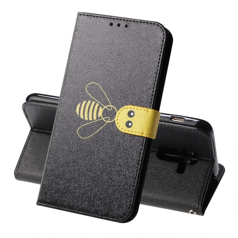 Cute Bee Leather Flip Phone Case For Samsung Galaxy A6 A6Plus 2018 Wallet Style with Photo &amp Card Holder Stand Back Cover Coque |