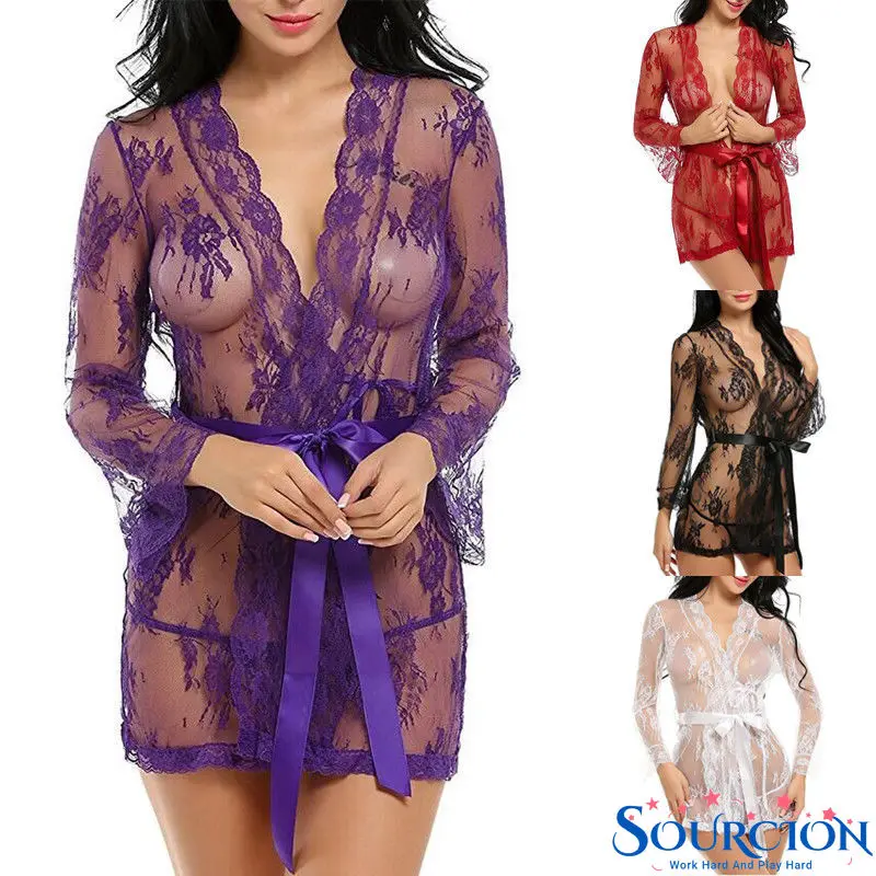 

Сексуальное женское нижнее белье sourразы, прозрачная сетчатая Пижама, кружевные прозрачные женские халаты, женская одежда для сна